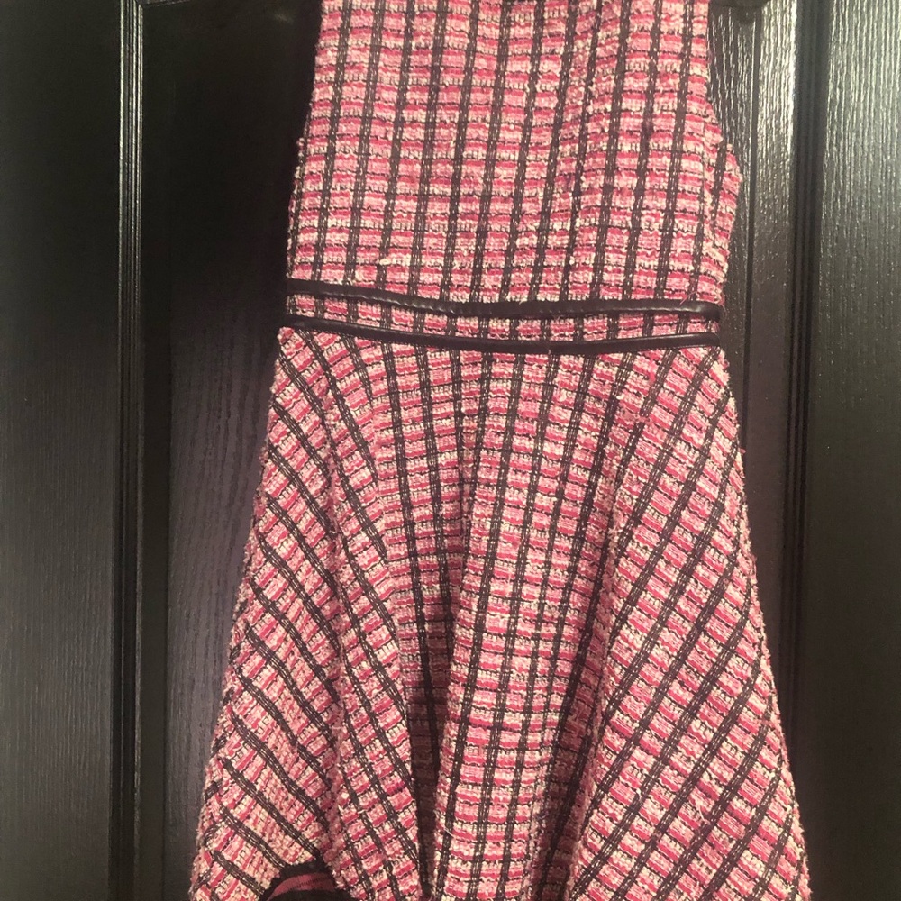 Knitworks Pink and Black Textured Fit-&-Flare Girls Dress